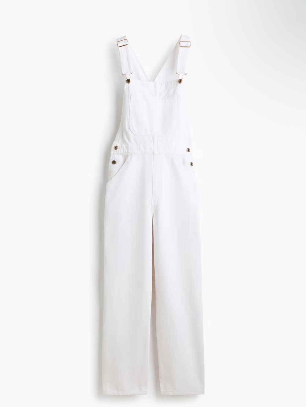 H&M White Wide-Leg Denim Overalls with Front Bib